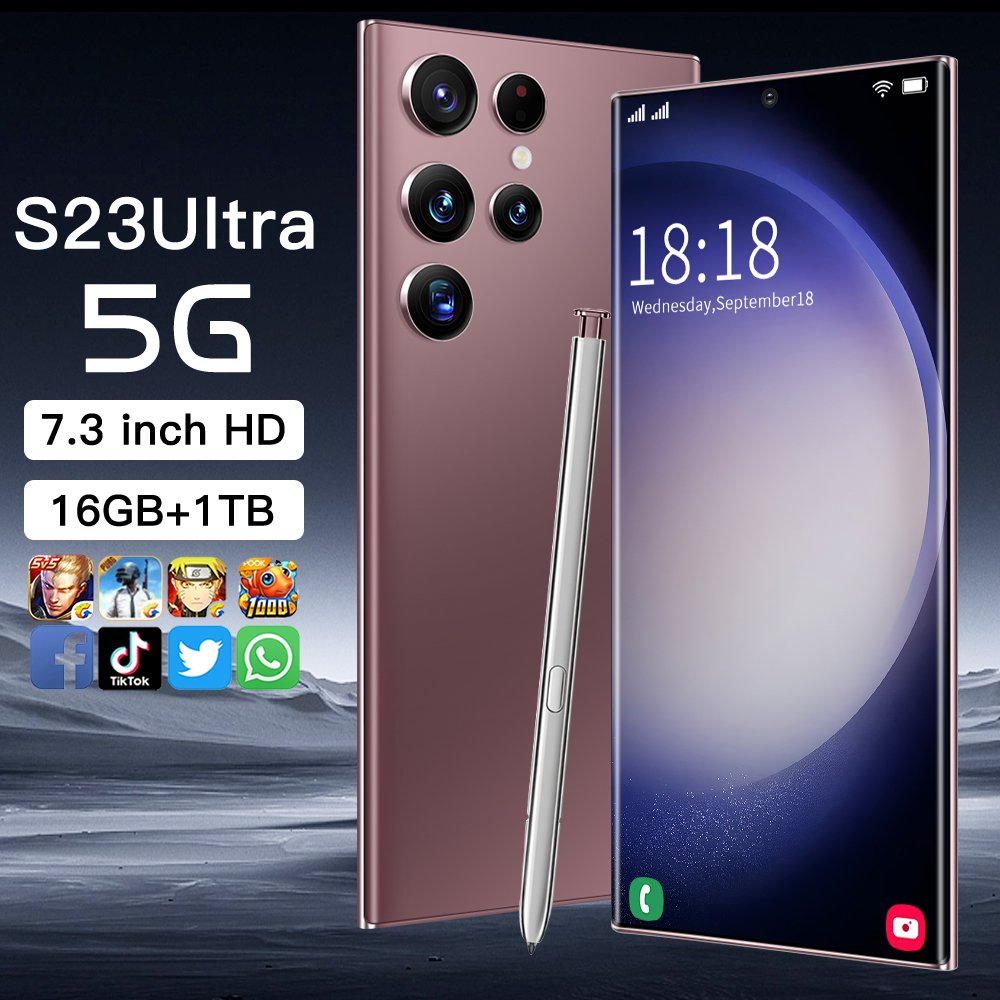 Hot sell S23 Ultra Android 5g Smartphone 7.3 inch 16GB+1TB Version cellphone Dual SIM card Wholesale Mobile phones